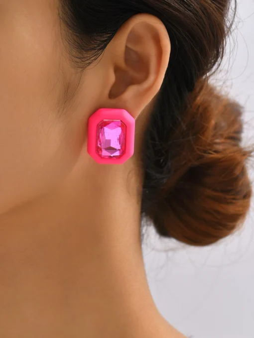 SHEIN Rhinestone Decor Geometric Stud Earrings