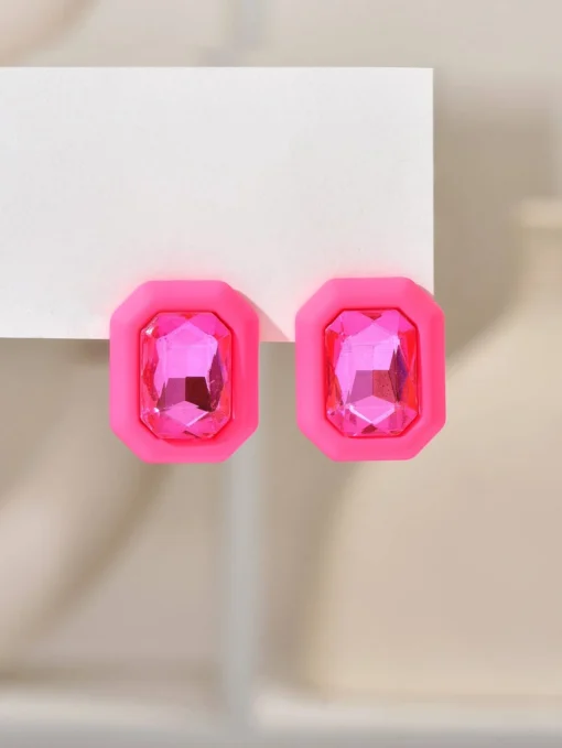 SHEIN Rhinestone Decor Geometric Stud Earrings - Image 2