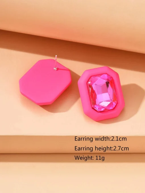 SHEIN Rhinestone Decor Geometric Stud Earrings - Image 3