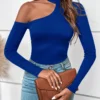 SHEIN BAE Asymmetrical Neck Ribbed Knit Tee