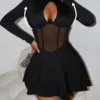 SHEIN Foxxy Solid Color Mesh Contrast See-Through Umbrella Dress