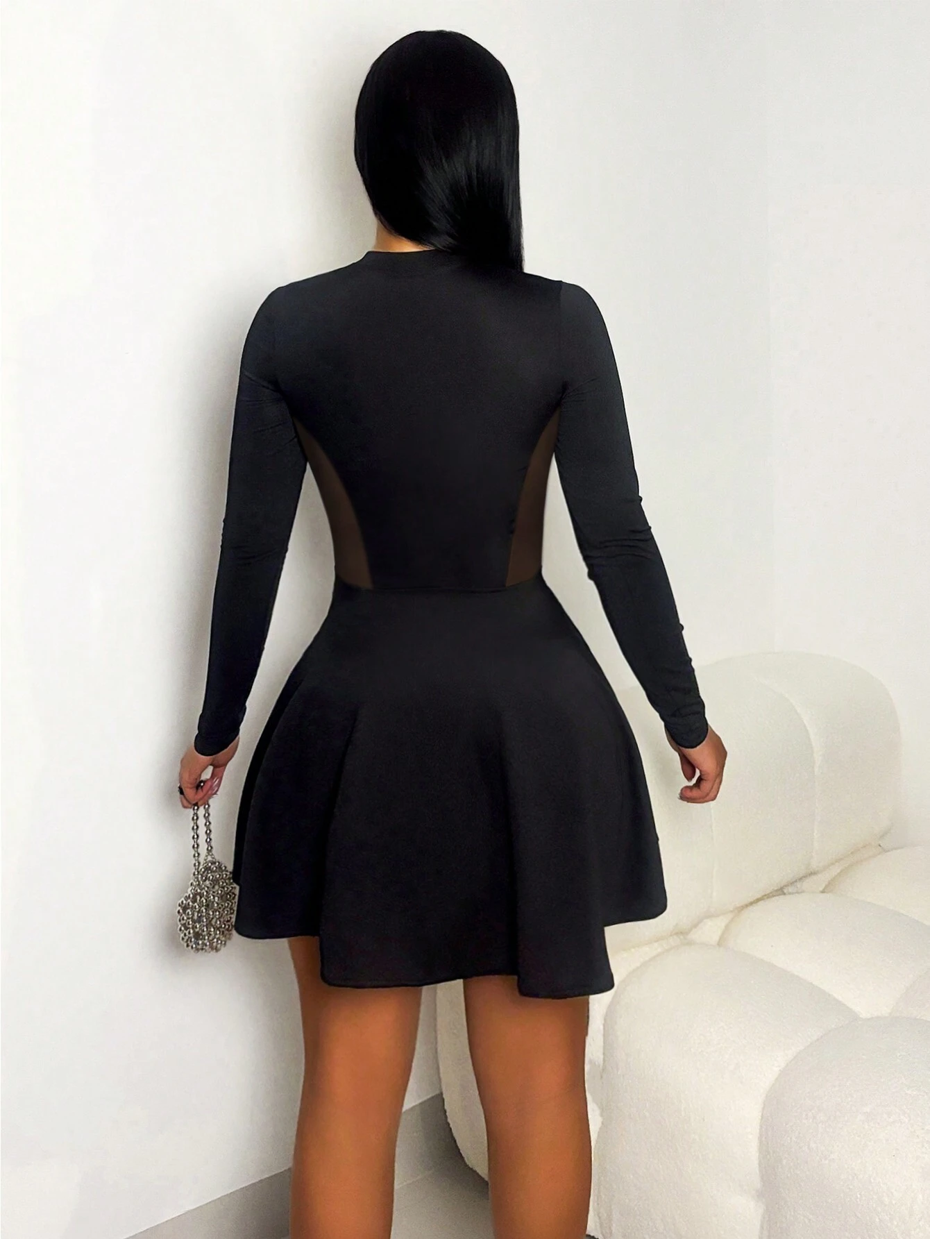 SHEIN Foxxy Solid Color Mesh Contrast See-Through Umbrella Dress - Image 2