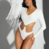 SHEIN Haute Neon Fringe O-Ring Cut Out Bodysuit