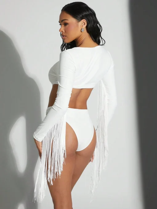 SHEIN Haute Neon Fringe O-Ring Cut Out Bodysuit - Image 2