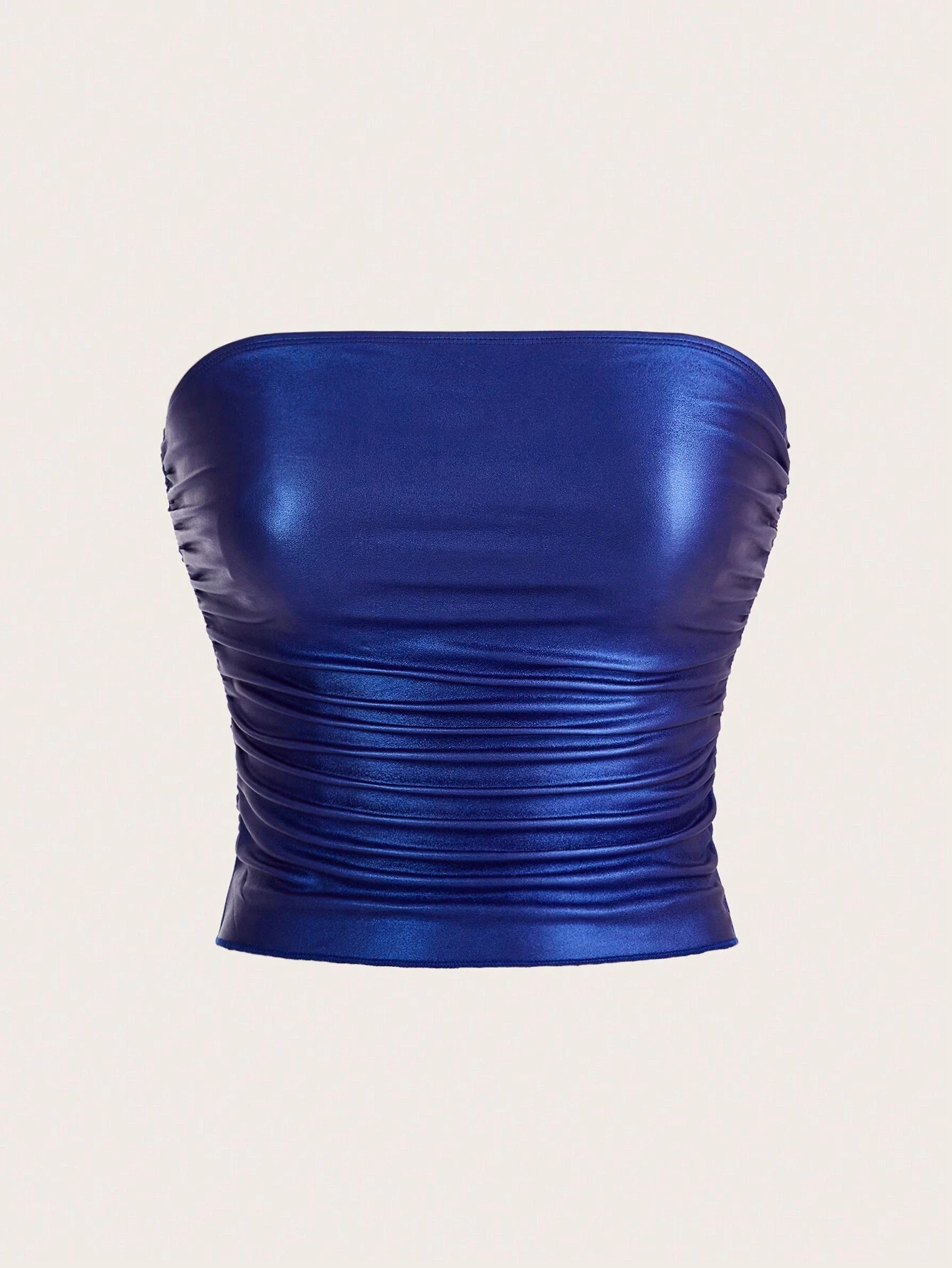 SHEIN ICON Summer Solid Color Slim Fit Ruched Crop Tube Top