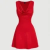 SHEIN MOD Romantic Red Draped Neck Mini Christmas Dress