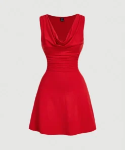 SHEIN MOD Romantic Red Draped Neck Mini Christmas Dress