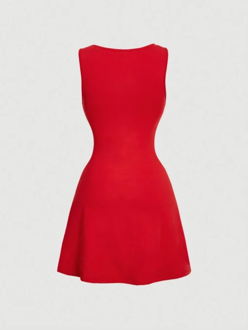 SHEIN MOD Romantic Red Draped Neck Mini Christmas Dress - Image 2