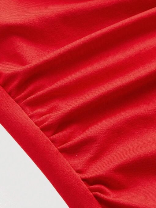 SHEIN MOD Romantic Red Draped Neck Mini Christmas Dress - Image 3