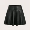 SHEIN Privé Casual Knitted PU High Waist Skirt For Women