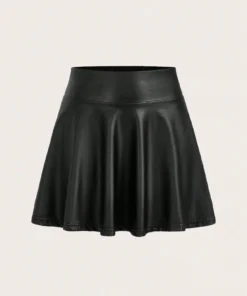 SHEIN Privé Casual Knitted PU High Waist Skirt For Women