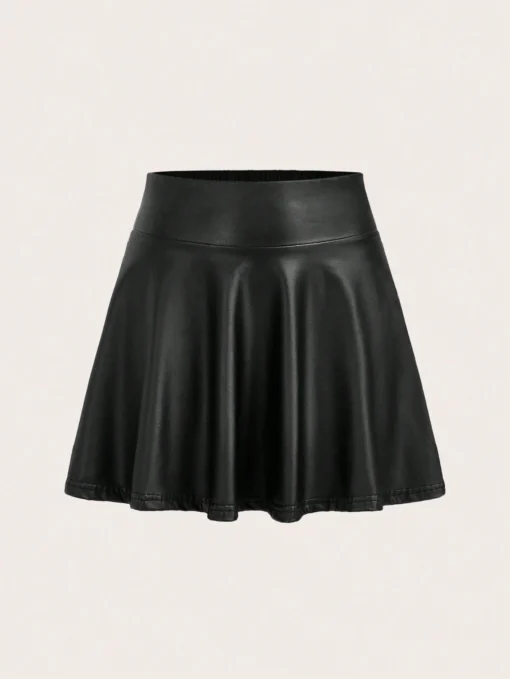 SHEIN Privé Casual Knitted PU High Waist Skirt For Women
