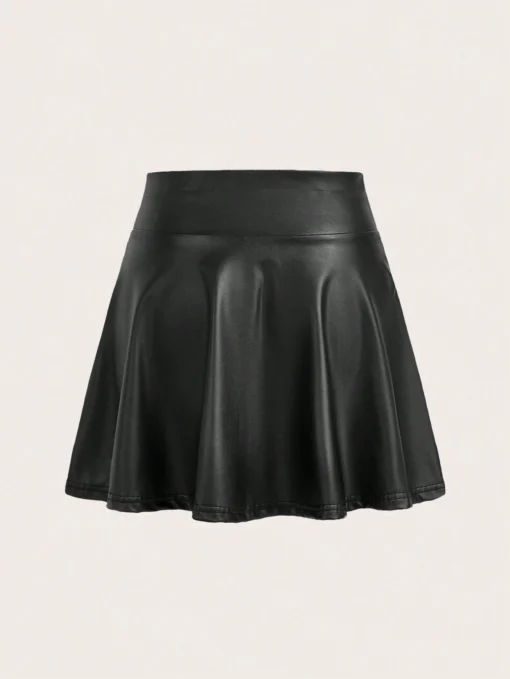 SHEIN Privé Casual Knitted PU High Waist Skirt For Women - Image 2