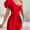 SHEIN Privé Date Night One Shoulder Butterfly Sleeve Romper