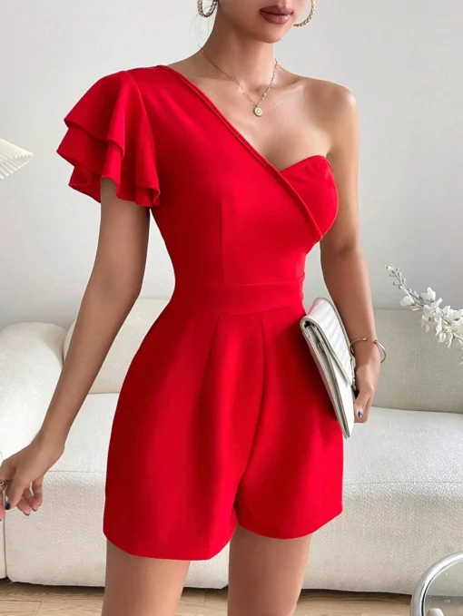 SHEIN Privé Date Night One Shoulder Butterfly Sleeve Romper