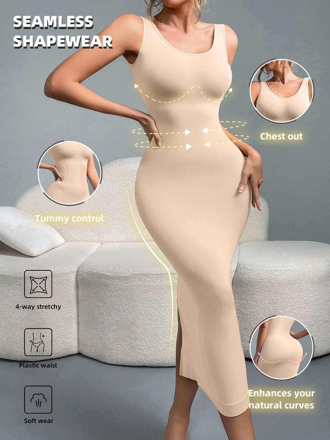 SHEIN Women Solid Color Crew Neck Long Fitted Bodycon Dress