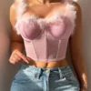 SHEIN Women's Romantic Sexy Mesh Furry Decor Boned Bustier Top