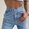 SHEIN Y2K Street Washed Asymmetrical Waist Belt Decor Slant Pocket Wide Leg Cargo Jeans