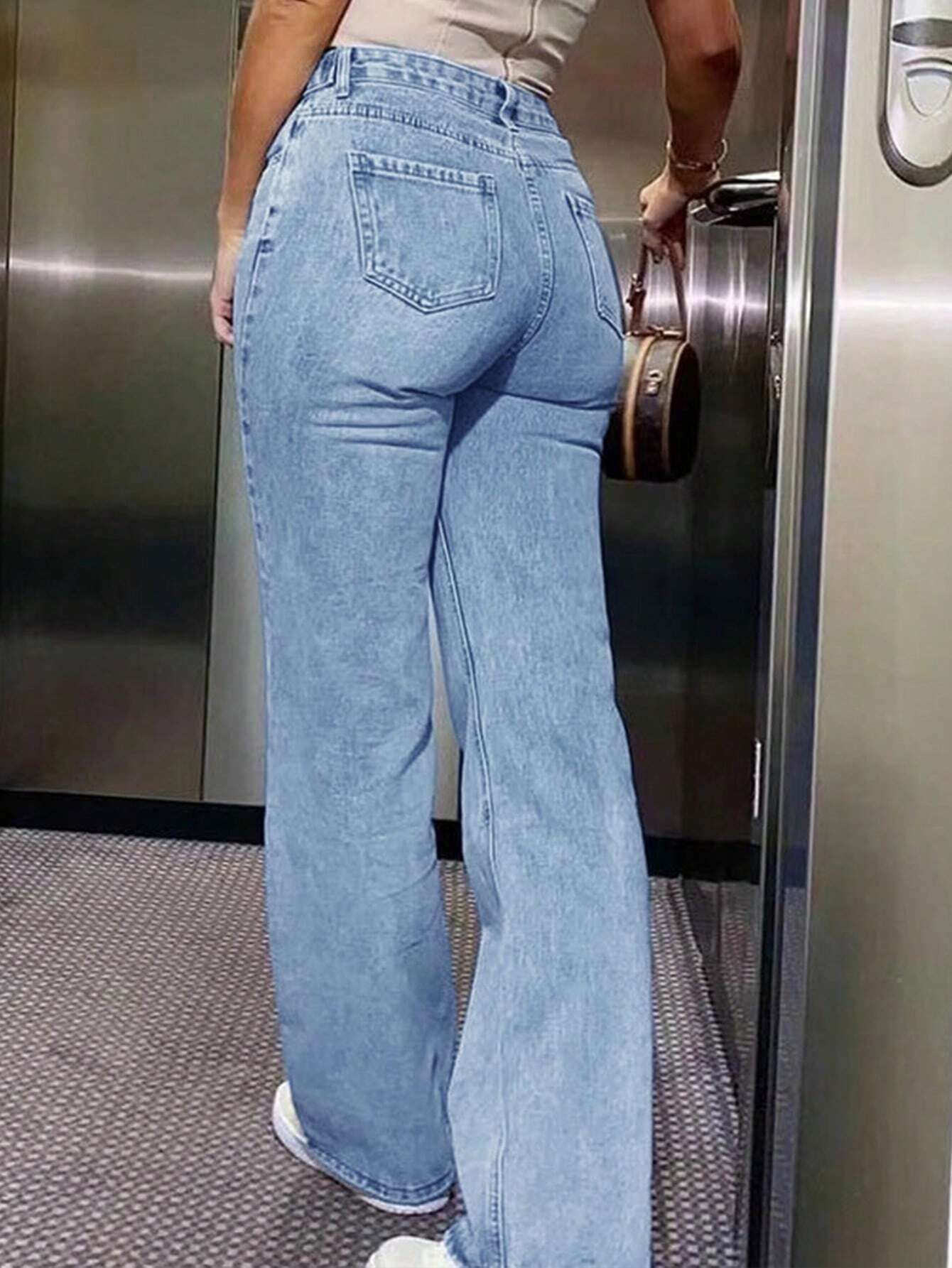 SHEIN Y2K Street Washed Asymmetrical Waist Belt Decor Slant Pocket Wide Leg Cargo Jeans - Image 2