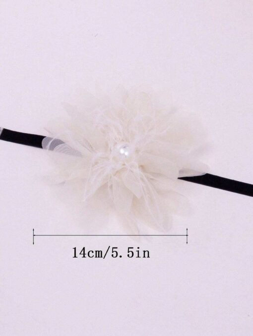 SHEIN 1 Delicate Big Flower Feather Faux Pearl Black Beige - Image 2