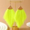 1 Pair Bohemian Style Glowing Color Hollow Triangle Fringe Drop Earrings