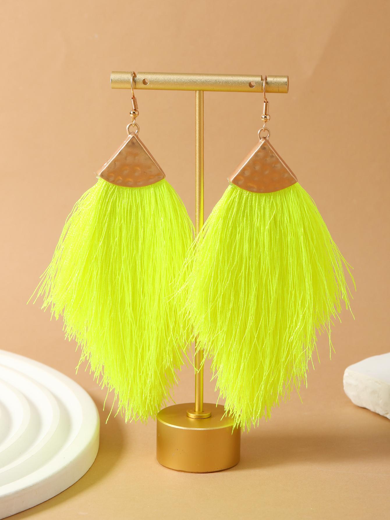 1 Pair Bohemian Style Glowing Color Hollow Triangle Fringe Drop Earrings