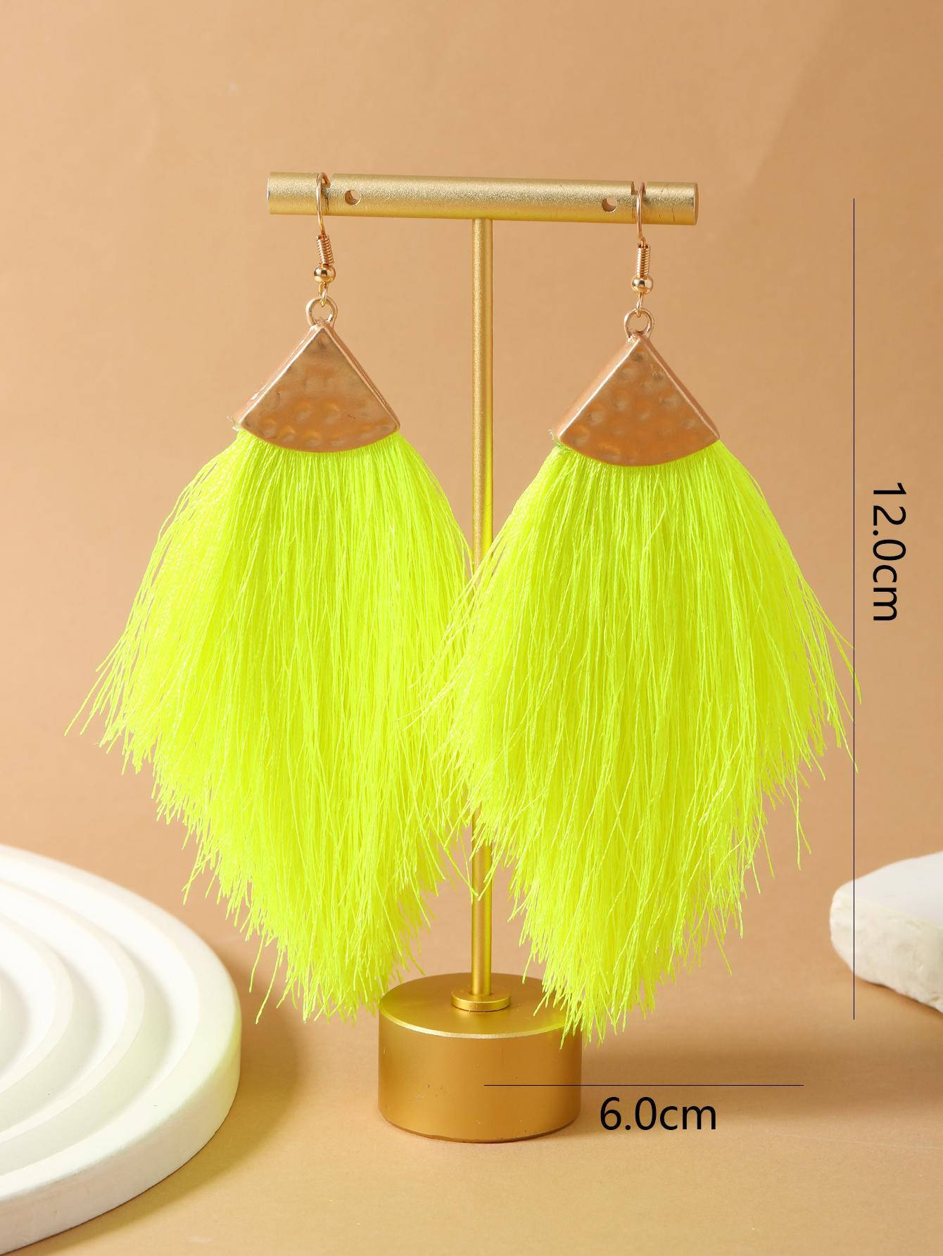 SHEIN 1 Pair Bohemian Style Glowing Color Hollow Triangle Fringe Drop Earrings - Image 2
