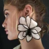 1pair Vintage Fabric Floral Earrings, Elegant Non-Woven Flower Design