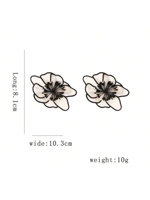 SHEIN 1pair Vintage Fabric Floral Earrings, Elegant Non-Woven Flower Design - Image 3