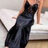 SHEIN 1pc Black Lace Trim Spaghetti Strap Nightgown Lingerie