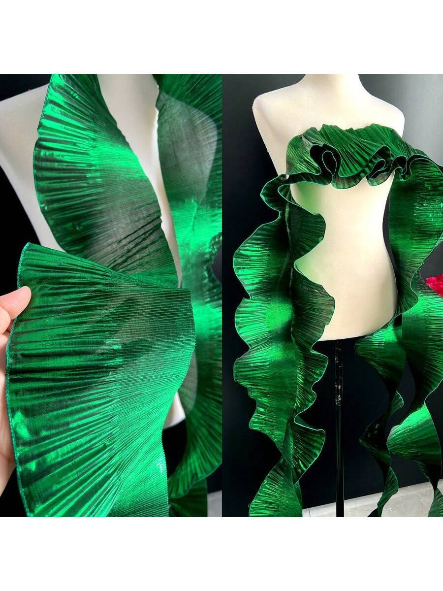 SHEIN 2 Yards Metallic Glossy Crinkled Wave Ruffled Edge Floral Lace Trim 15cm Wide