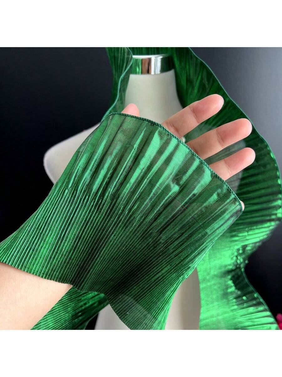 SHEIN 2 Yards Metallic Glossy Crinkled Wave Ruffled Edge Floral Lace Trim 15cm Wide - Image 3