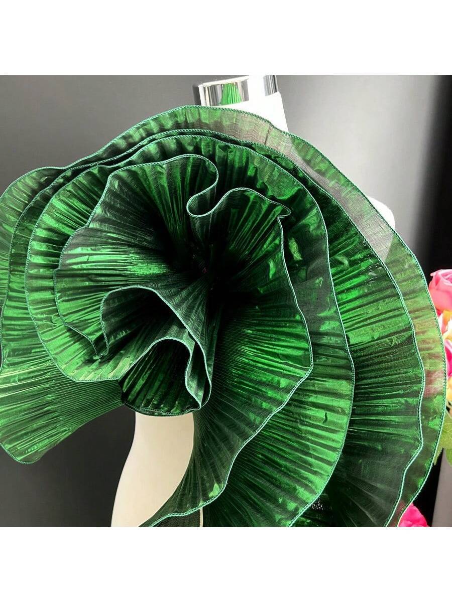 SHEIN 2 Yards Metallic Glossy Crinkled Wave Ruffled Edge Floral Lace Trim 15cm Wide - Image 4