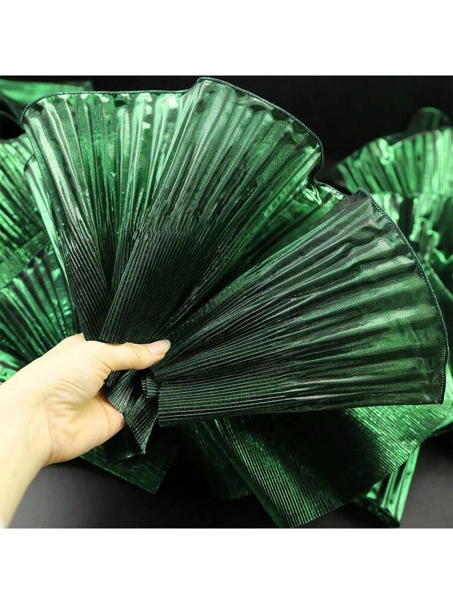 SHEIN 2 Yards Metallic Glossy Crinkled Wave Ruffled Edge Floral Lace Trim 15cm Wide - Image 5