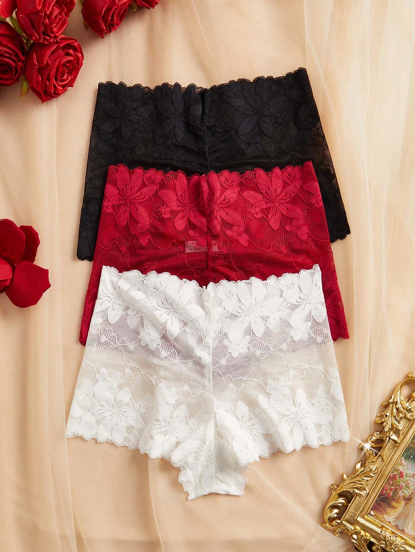 SHEIN 3pcs/Set Lace Design Romantic Solid Bikini Briefs For Women - Image 2