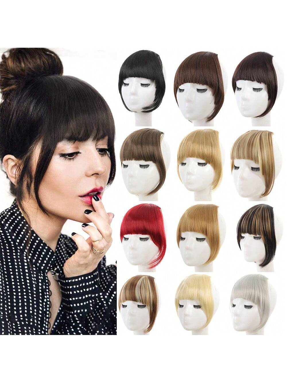 Black Bangs For Women Clip Style Air Bangs Synthetic Straight