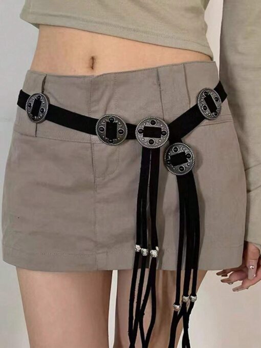 SHEIN Boho Vintage Western Style Handmade Woven Suede Tassel Bohemian Belt