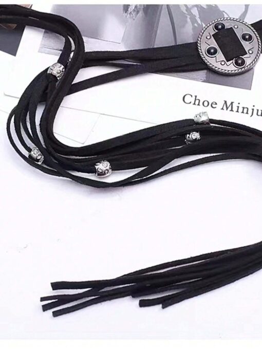 SHEIN Boho Vintage Western Style Handmade Woven Suede Tassel Bohemian Belt - Image 3
