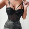 SHEIN Allurite Sexy Hollow Out Spaghetti Strap Corset Bodysuit