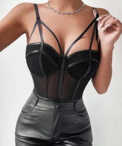 SHEIN Allurite Sexy Hollow Out Spaghetti Strap Corset Bodysuit
