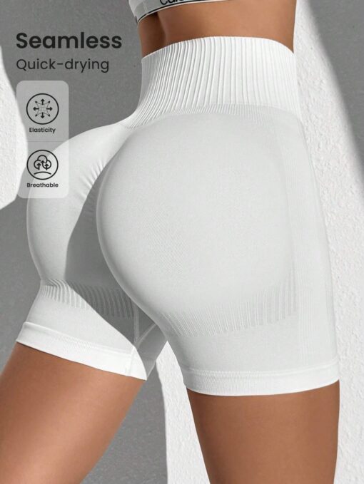 SHEIN Sport Studio Solid Color Waist Cinching Minimalist Seamless Sports Shorts