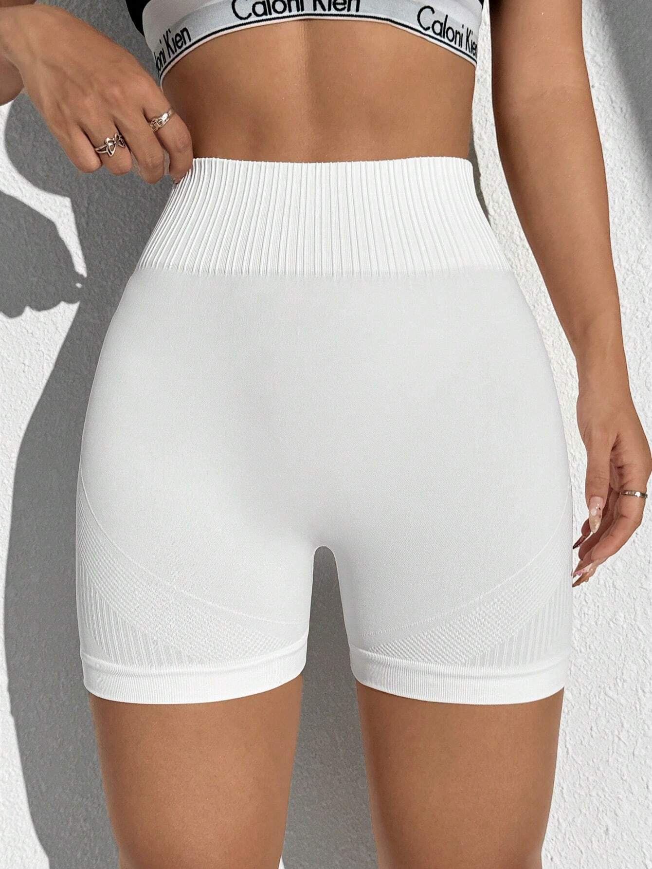 SHEIN Sport Studio Solid Color Waist Cinching Minimalist Seamless Sports Shorts - Image 2