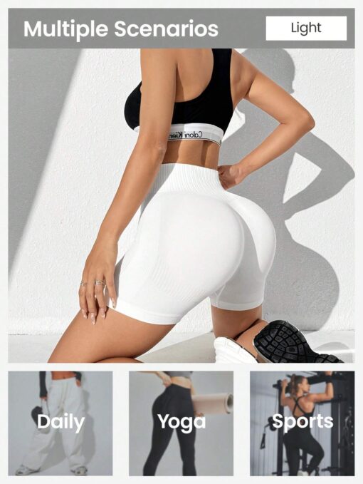 SHEIN Sport Studio Solid Color Waist Cinching Minimalist Seamless Sports Shorts - Image 3