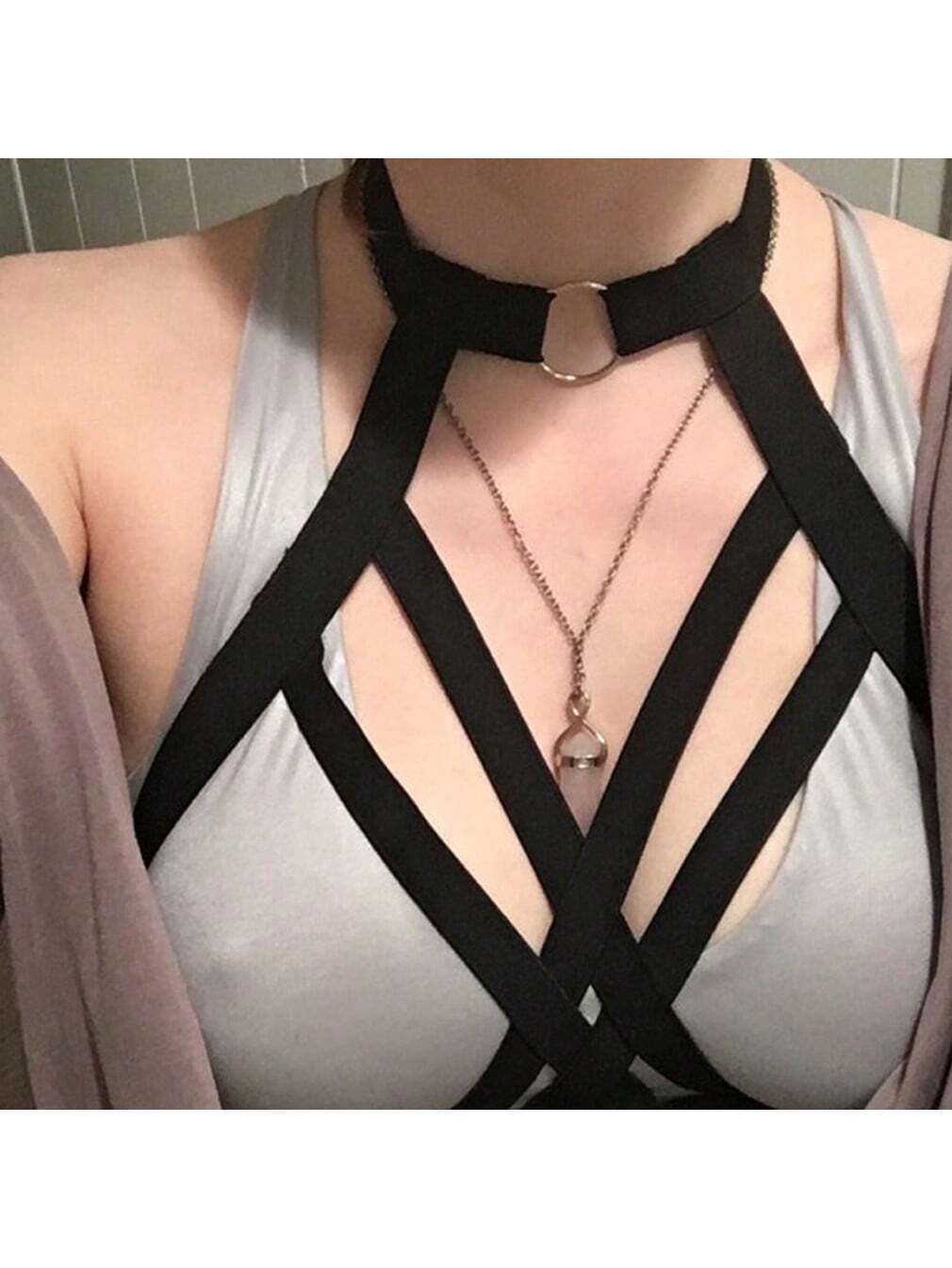 SHEIN Women Sexy Elastic Harness Lingerie Hollow Out Cupless Cage Bra - Image 4