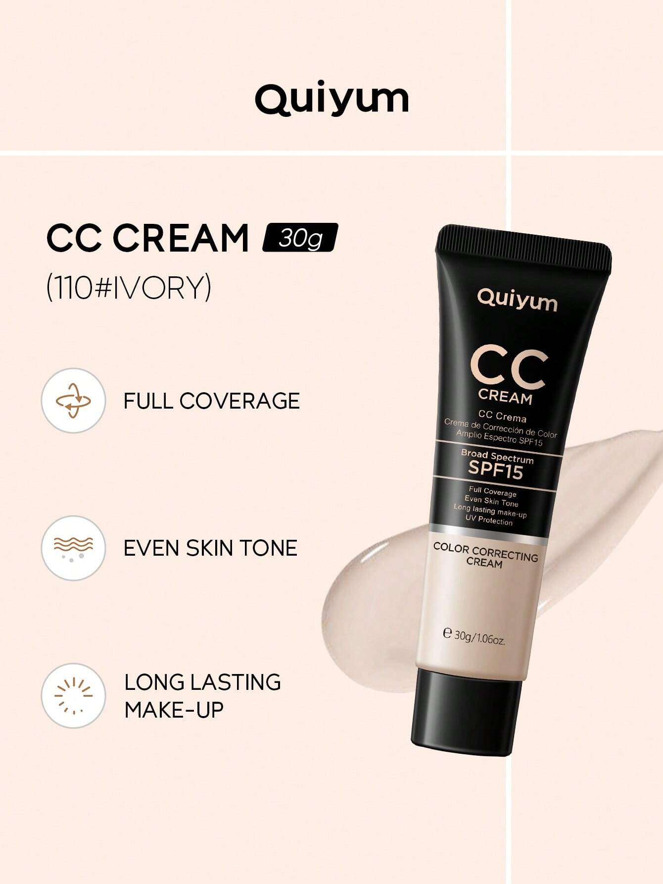 1Pc Long Lasting Quiyum CC Cream, 30g Natural Makeup Waterproof Concealer