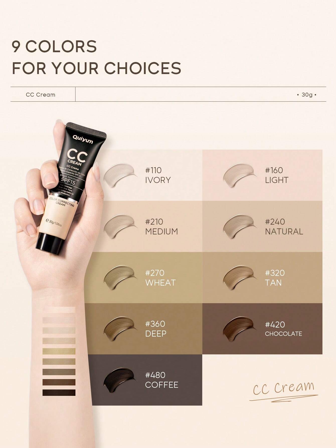 SHEIN 1Pc Long Lasting Quiyum CC Cream 30g Natural Makeup Waterproof Concealer #101 - Image 3