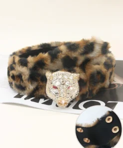 SHEIN 1pc Women's Retro Y2K Chic Leopard Fluffy PU Leather Belt