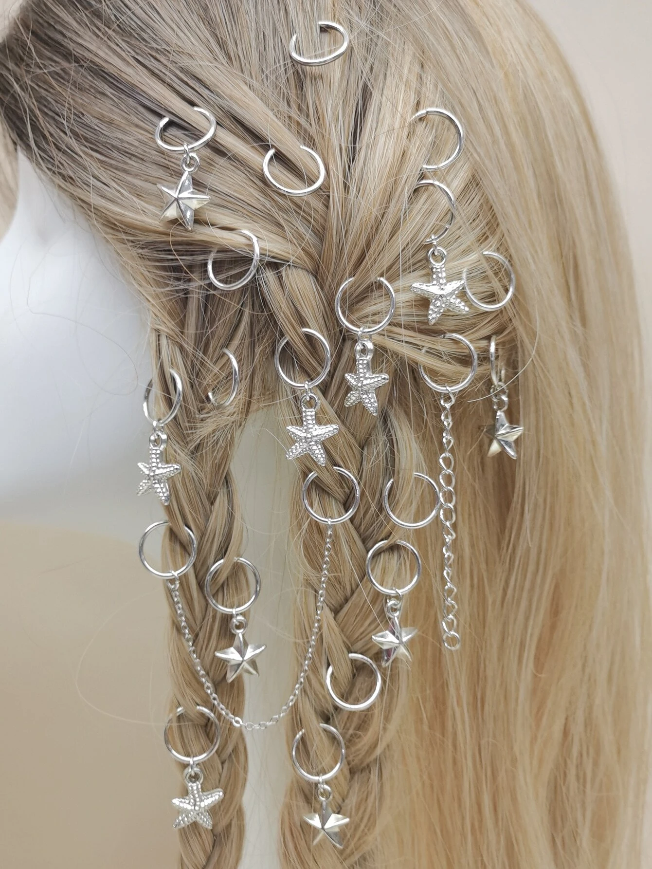 SHEIN 22pcs Star & Starfish Charm Hair Ring Boho,Y2k Hair Clips