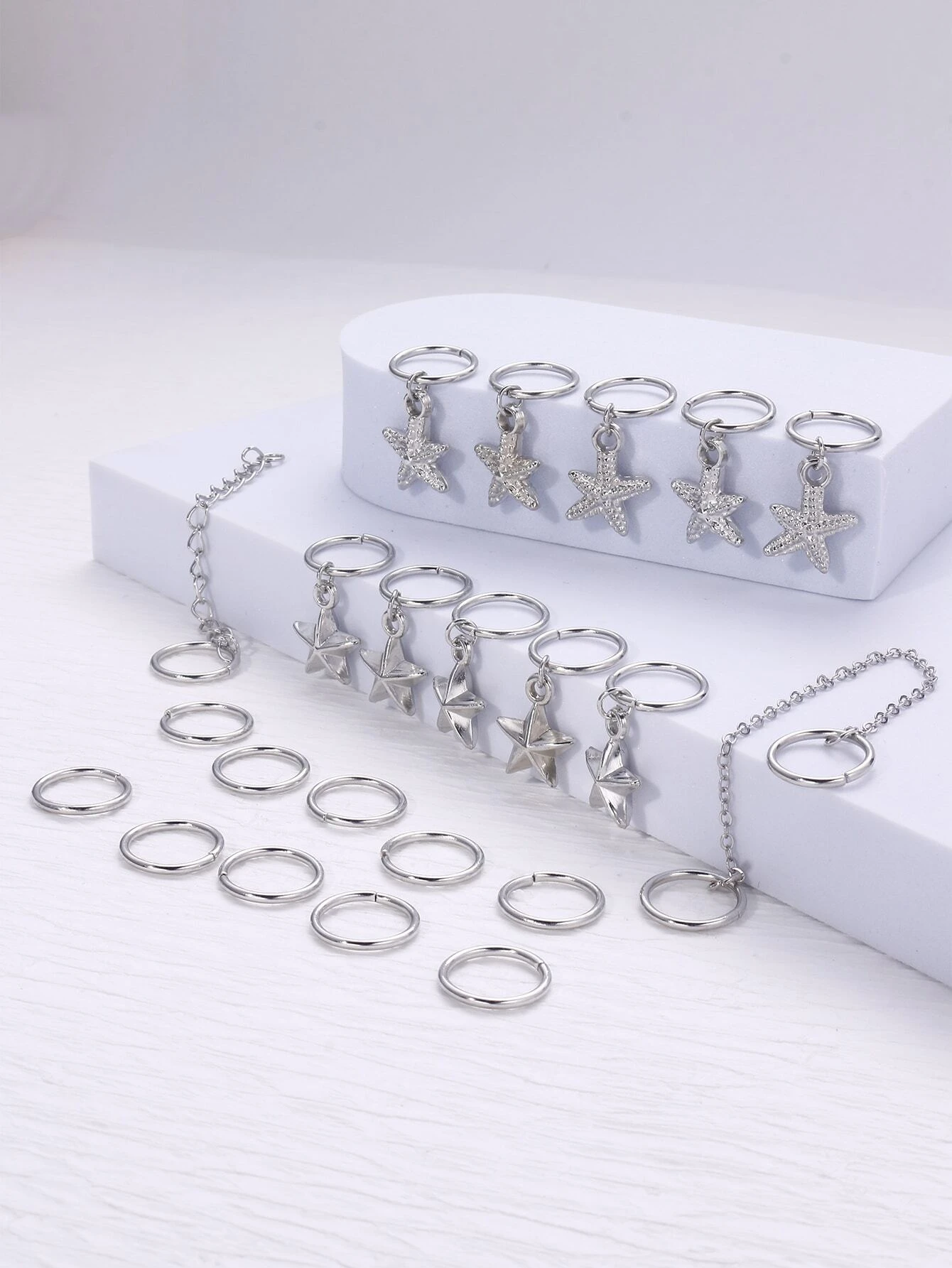 SHEIN 22pcs Star & Starfish Charm Hair Ring Boho,Y2k Hair Clips