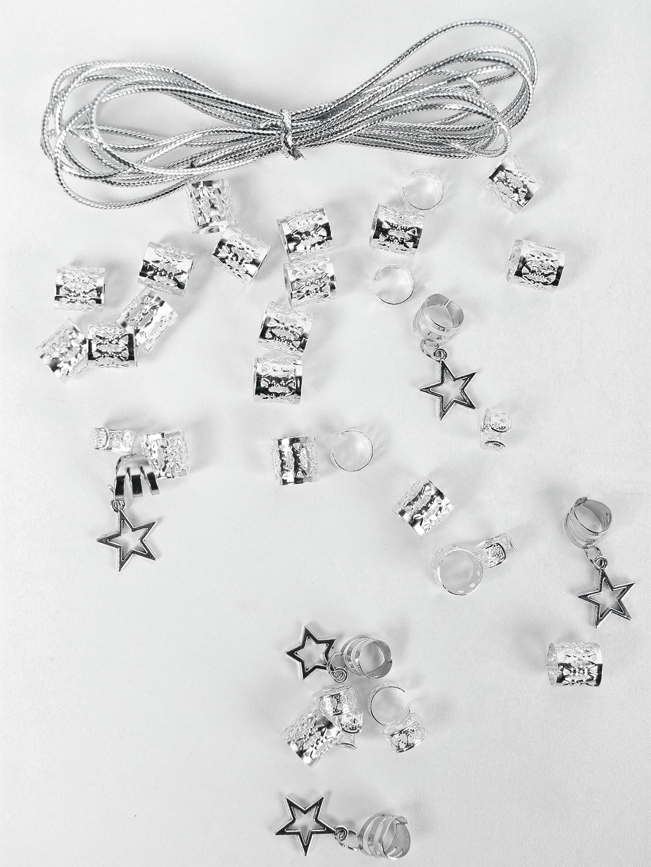 SHEIN 36pcs Silver Metal Hair Bands & Rings Set, Star Shaped Dreadlocks Hair - Image 2